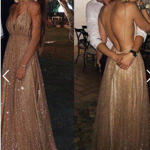 A-Line/Princess Paillette Tulle V-neck Floor-Lengt